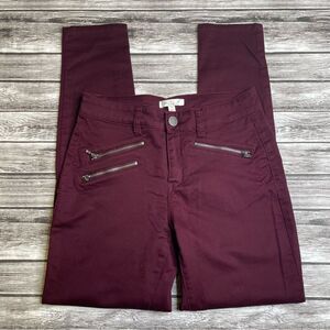 love, Fire Womens Skinny Leg Pants Chinos Burgundy Maroon 5 Mid Rise Zip Pockets